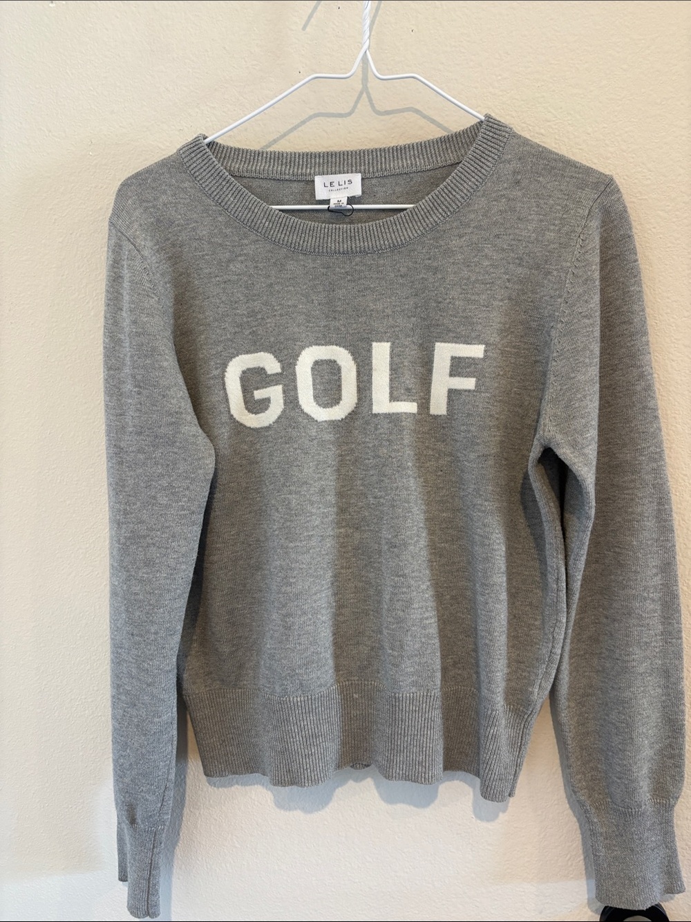Le Lis Gray Long Sleeve Cotton Blend Tee With Embroidery 'GOLF' in white ⛳️ - Picture 2 of 7